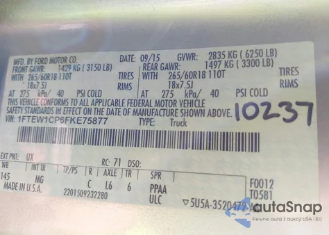 2015 Ford F-150 Xlt from USA, damaged, VIN 1FTEW1CP6FKE75877